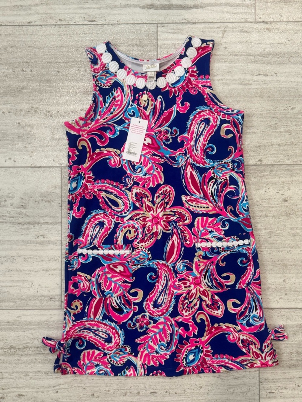 Lily Pulitzer Shift Dress Pink Blue Paisley Sleeveless Pockets Tassel Hem Womens